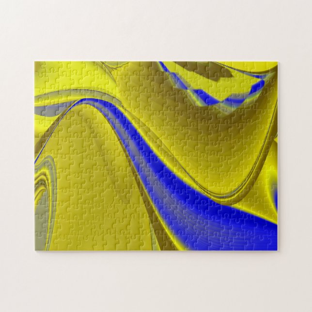 Quebra-cabeça abstrato em azul-amarelo-dourado (Horizontal)