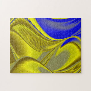 Quebra-cabeça abstrato em azul-amarelo-dourado