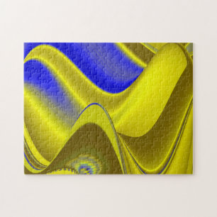 Quebra-cabeça abstrato em azul-amarelo-dourado