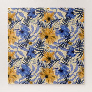 Quebra-cabeça Abstrato Floral: Padrão Moderno de Aquarela