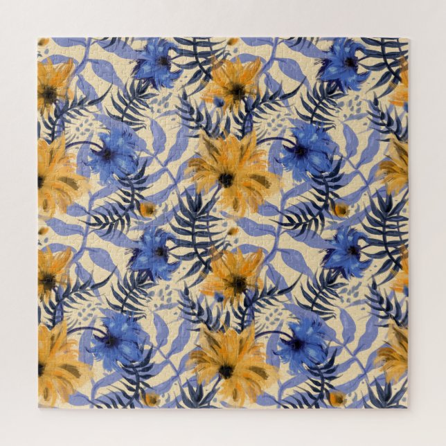 Quebra-cabeça Abstrato Floral: Padrão Moderno de Aquarela (Vertical)