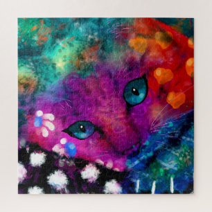 Quebra-cabeça Abstrato Gato Roxo Gato Cor-de-rosa Cor-de-laranja