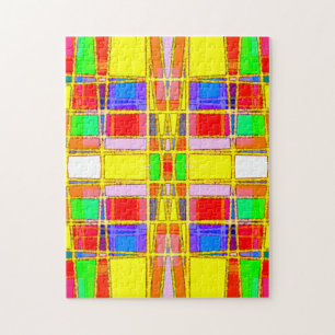 Quebra-cabeça Abstrato Geométrico Contemporâneo Dourado/Azul/Ama