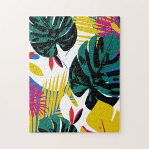 Quebra-cabeça Abstrato Geométrico de Monstera Tropical