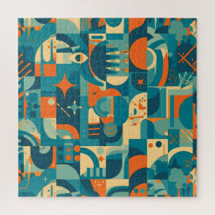 Quebra-cabeça Abstrato Geométrico Laranja e Azul-Verde