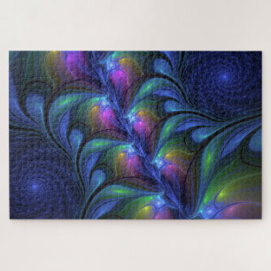 Quebra-cabeça Abstrato Luminoso Colorido Azul Rosa Verde Fractal