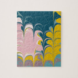 Quebra-cabeça Abstrato Marble Modern Ebru Padrão Teal e Rosa