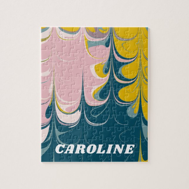 Quebra-cabeça Abstrato Marble Modern Ebru Padrão Teal e Rosa (Vertical)