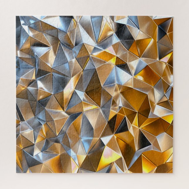 Quebra-cabeça Abstrato Metálico Moderno Geométrico Dourado Prata (Vertical)