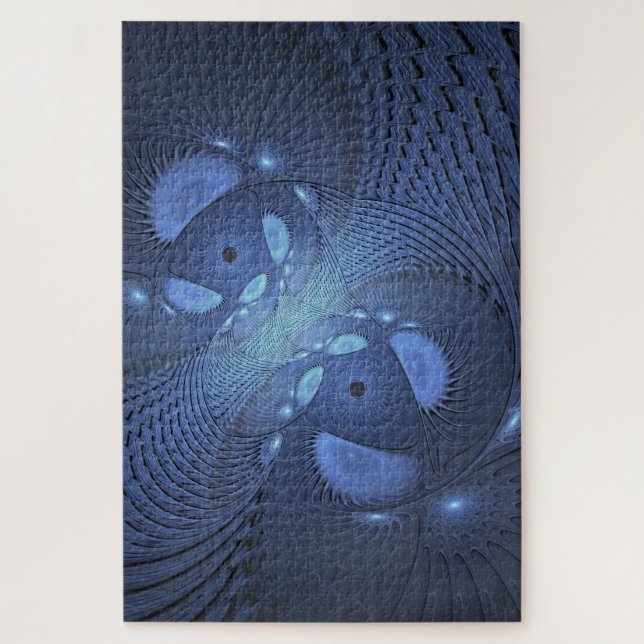 Quebra-cabeça Abstrato moderno Trendy Dusk Blue Fractal Art (Vertical)