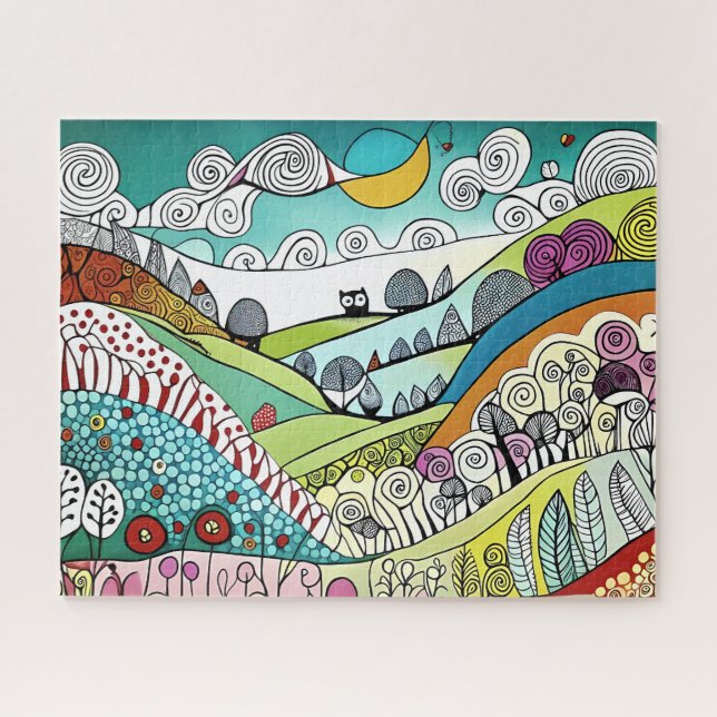 Quebra-cabeça Abstrato Nature Line Art Doodle of the Countryside (Horizontal)