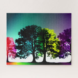 Quebra-cabeça Abstrato Neon Green Red Purple Forest Vibrant Sky