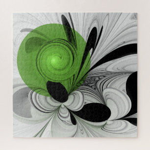 Quebra-cabeça Abstrato preto e branco com arte frontal verde