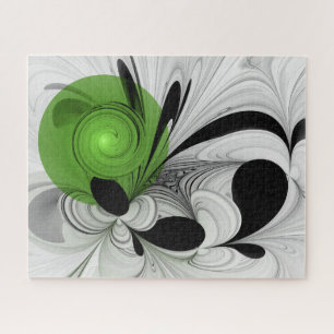 Quebra-cabeça Abstrato preto e branco com arte frontal verde