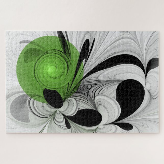 Quebra-cabeça Abstrato preto e branco com arte frontal verde (Horizontal)