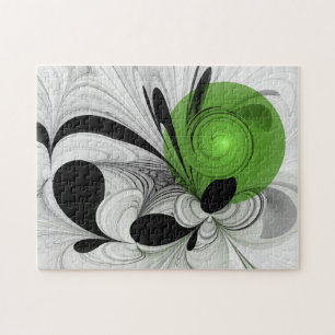 Quebra-cabeça Abstrato preto e branco com arte frontal verde