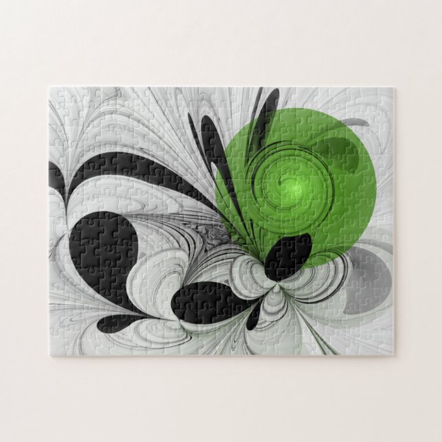 Quebra-cabeça Abstrato preto e branco com arte frontal verde (Horizontal)