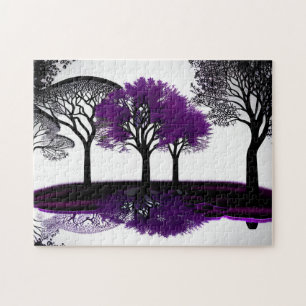Quebra-cabeça Abstrato preto e branco com roxo