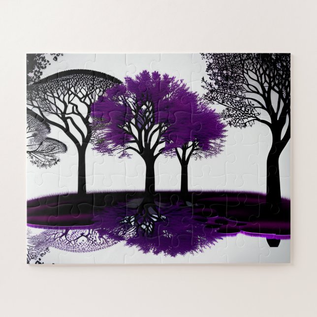 Quebra-cabeça Abstrato preto e branco com roxo para crianças (Horizontal)