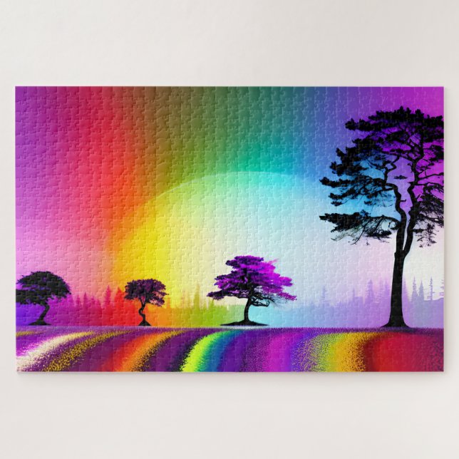 Quebra-cabeça Abstrato Rainbow Road Past Black and Purple Trees (Horizontal)