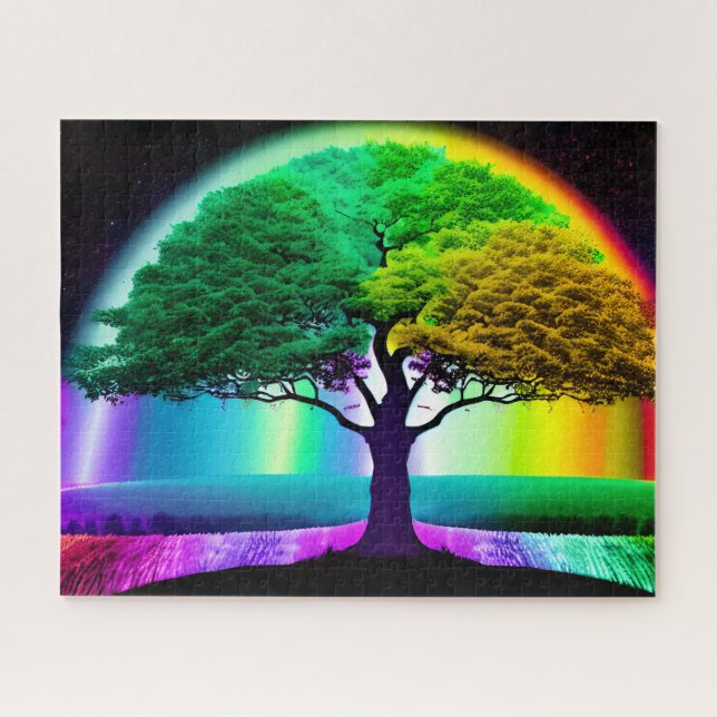 Quebra-cabeça Abstrato Rainbow Tree of Life Silhouette Art (Horizontal)