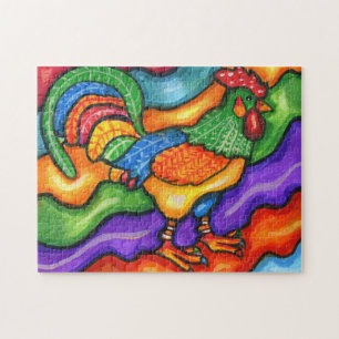 Quebra-cabeça Abstrato Rooster Bird Arte Colorida