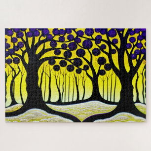 Quebra-cabeça Abstrato Roxo e Terra do Paraíso Florestal Amarelo