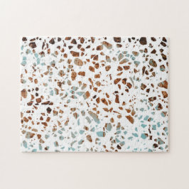 Quebra-cabeça Abstrato Terrazzo Mosaico Rust Brown & Blue Padrão