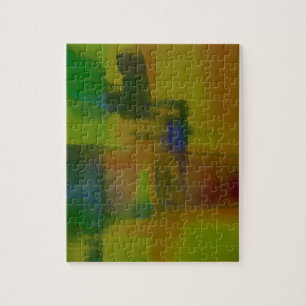 Quebra-cabeça Abstrato Verde Moderno Amarelo