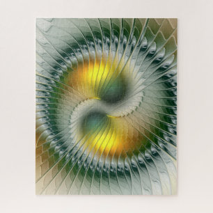 Quebra-cabeça Abstrato Verde Yin Yang - Fractal Colorido