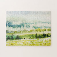 Abstrato Watercolor Paisagem Verde
