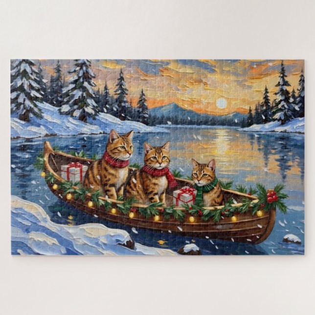 Quebra-cabeça Abyssinian Cat Christmas Boat Holiday (Horizontal)