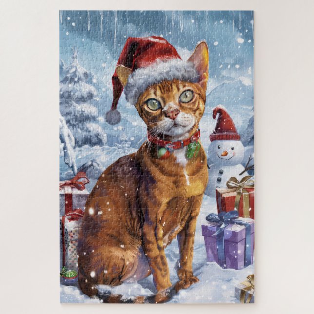 Quebra-cabeça Abyssinian Cat Winter Wonderland Natal Joy (Vertical)