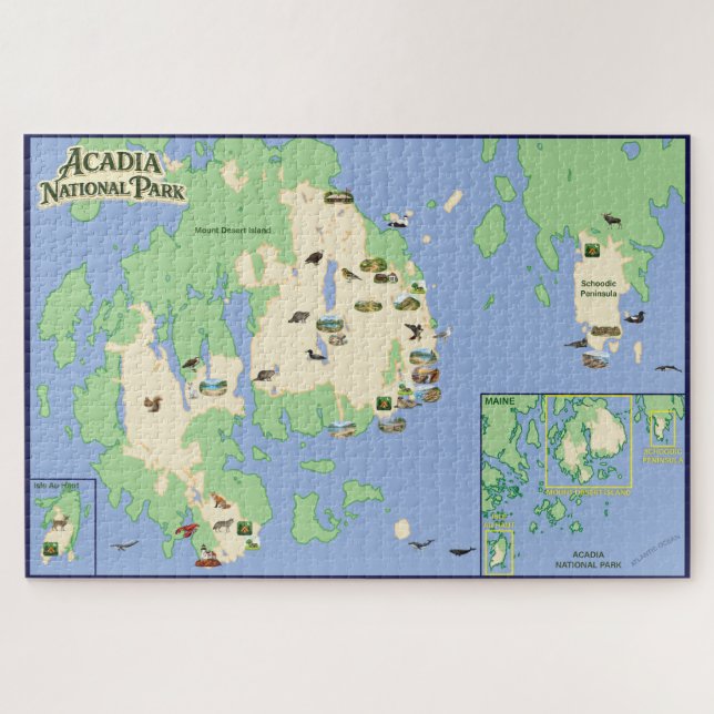 Quebra-cabeça Acadia National Park Illustrated Map Puzzle (Horizontal)