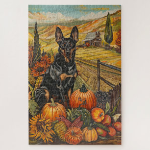 Quebra-cabeça Ação de Graças de Autumn Harvest, Cachorro Kelpie 