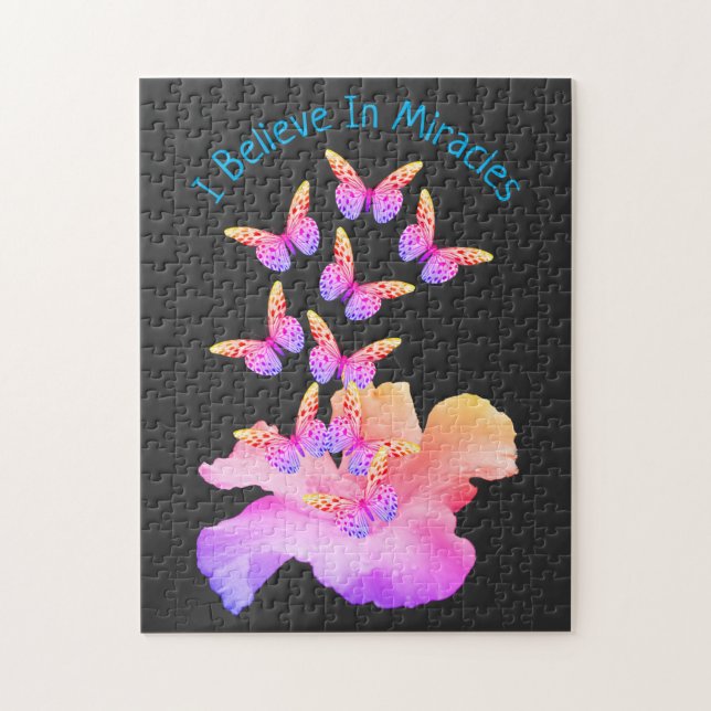 Quebra-cabeça Acredita Em Milagres Borboletas De Flor Hibiscus (Vertical)