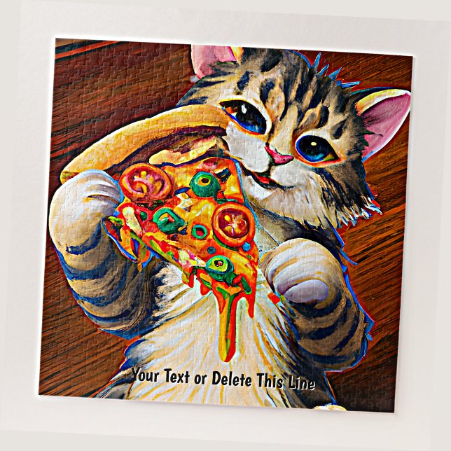 Quebra-cabeça Add Name Text, Funny Cat with Pizza (Criador carregado)