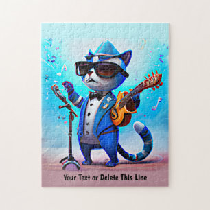 Quebra-cabeça Adicionar Nome Texto Azul Cat Singer Música Óculos