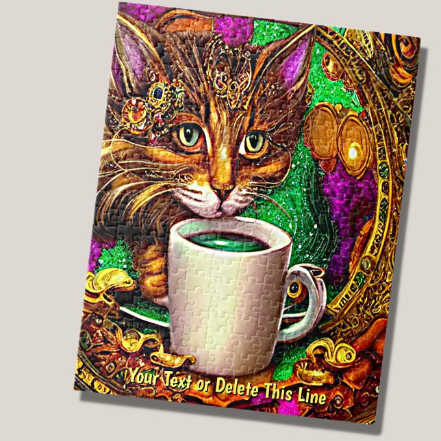 Quebra-cabeça Adicionar Texto de Nome, Gato Bejeweled com Mug Br (Criador carregado)