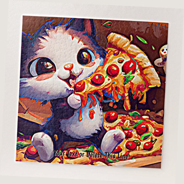 Quebra-cabeça Adicionar Texto de Nome, Pizza Engraçada De Gato (Criador carregado)