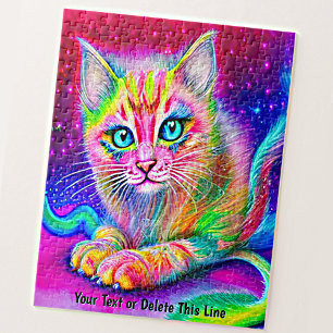 Quebra-cabeça Adicionar texto de nome, Rainbow Neon Cat Kitten c