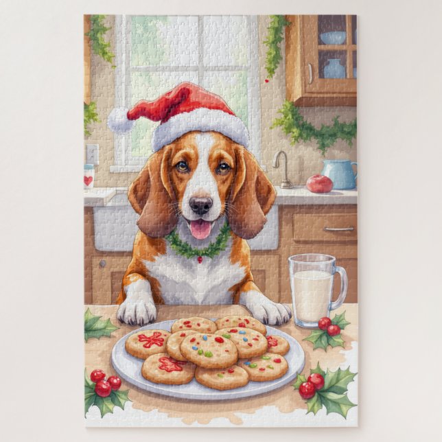 Quebra-cabeça Adorable Basset Hound Sneaking Christmas Cookies (Vertical)