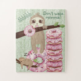 Quebra-cabeça Adorable Curious Donut Eating Sloth Momma Sleeping