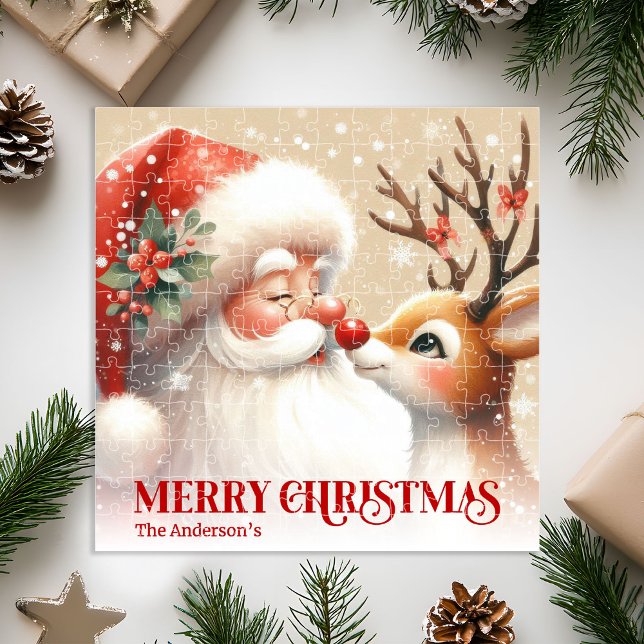 Quebra-cabeça Adorable Santa Rudolph Personalized Holiday Puzzle (Adorable Santa Rudolph Personalized Holiday Puzzle)