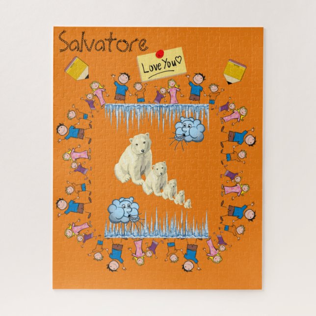 Quebra-cabeça Adoram Crianças Ursos Polares Nuvens (Vertical)