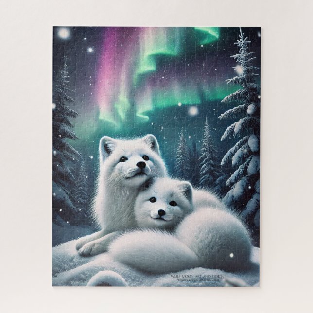Quebra-cabeça Adorando Raposas Árcticas Luzes Nortes Floresta Ne (Vertical)