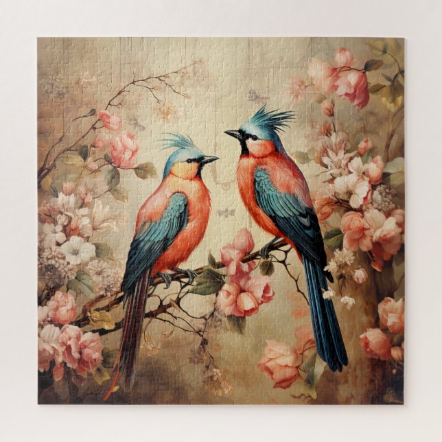 Quebra-cabeça Adoráveis amantes de pássaros vintage (Vertical)