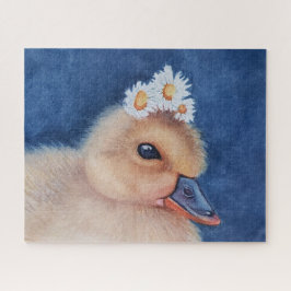 Quebra-cabeça Adorável Bebê Pato com Margaridas Brancas