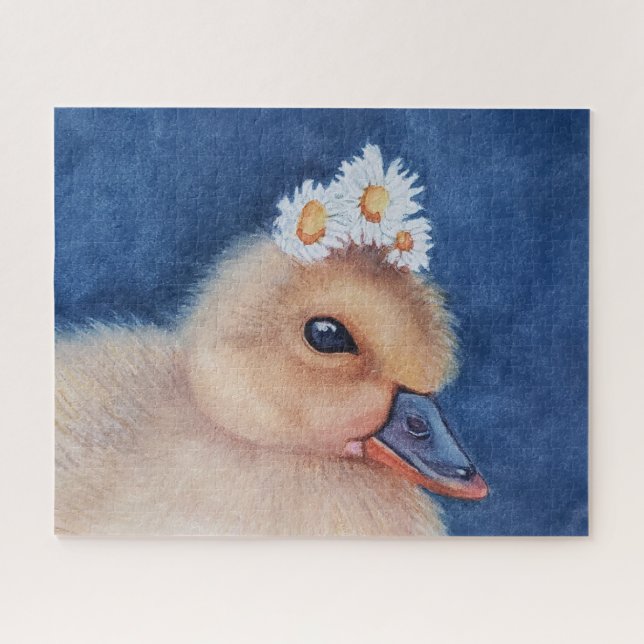 Quebra-cabeça Adorável Bebê Pato com Margaridas Brancas (Horizontal)