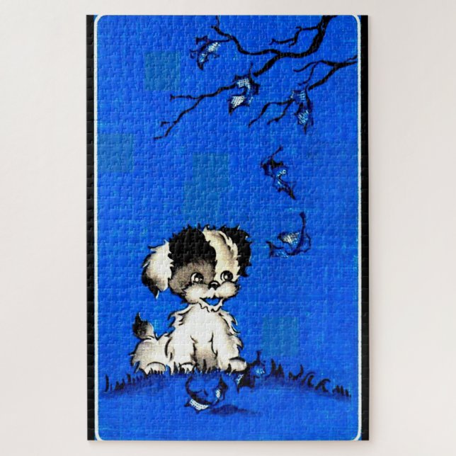 Quebra-cabeça adorável cachorrinho no outono (Vertical)